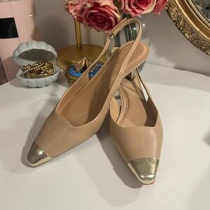Elegant Beige Slingback Heels with Gold Accents